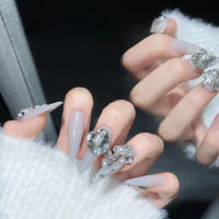 Uñas Postizas De Press on Hechas a Mano Con Diseño De Rhinestone Brillante Uñas Falsas Stiletto De Acrílico Con Cristales Y Perlas Longas Para El Escritorio - details 7
