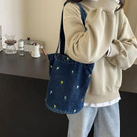 Bolso de cubo de mezclilla bordado, bolso de mano de gran capacidad, bolso de hombro que combina con todo, bolso de compras portátil para mujer, nuevo - details 2