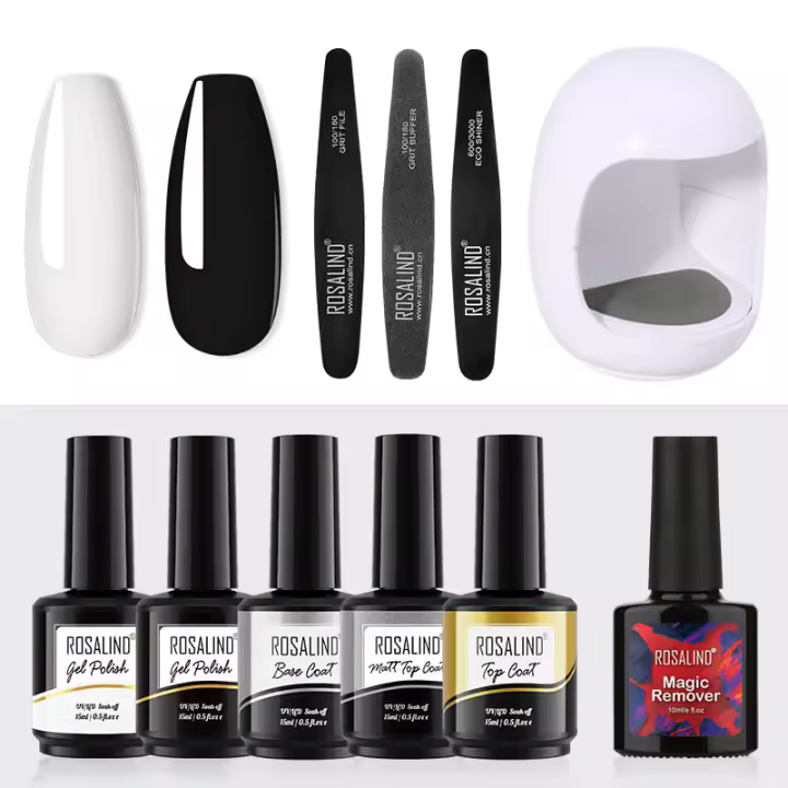 ROSALIND-Kit de manicura de 15ml, accesorios para uñas de Gel, Mini lámpara UV con removedor de esmalte de Gel, tratamiento de uñas, aceite, capa superior, capa Base - 1