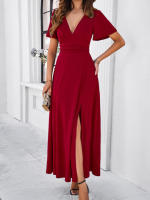 Dama profundaVVestido de noche de fiesta plisado de cintura alta con cuello de manga corta vestido de cóctel - details 6