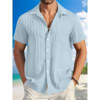 Camisas de manga corta de algodón para hombre, cuello vuelto de Color sólido, estilo informal de playa, talla grande, gran oferta, verano - details 1