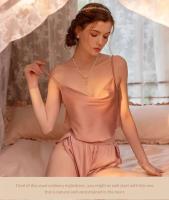 Conjunto de pijama con cuello en V y tirantes para mujer, pijama sexy, ropa interior de satén, 2 piezas - details 34