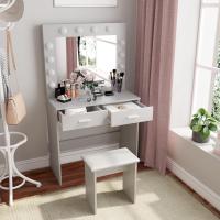 Maquillaje con Hollywood LED Espejo 2 Cajones Grans y Taburete 80x40x140cm (Gris) - details 5
