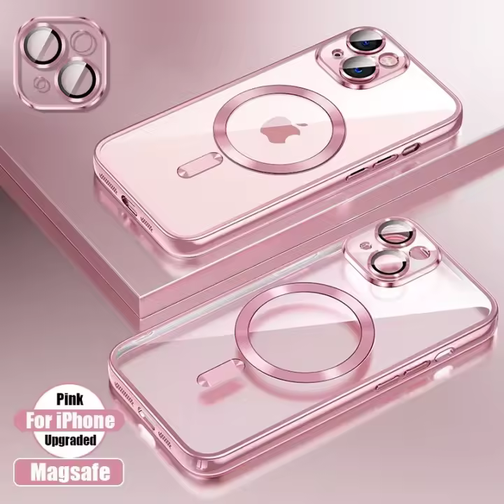 Funda de Silicona Ultra Delgada con Revestimiento Claro Protectora de Lente Magnético Magsafe para iPhone Rosa - 1
