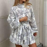 Vestido de Cinturón de Encaje Impreso Vintage Moda de Primavera-Verano para Mujeres - details 10