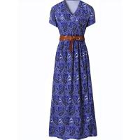 Vestido Maxi Floral Elegante con Cuello en V - Estilo Chic de Verano con Cinturón, Tela Tejida Durable y de Fácil Mantenimiento - details 12