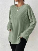 Suéter de Manga Larga para Mujer Jersey Informal, Suelto, Rayas Verticales, Color Sólido, Cuello Redondo - details 10