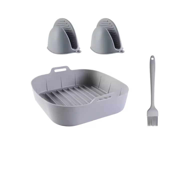 Original® 2 In 1 Premium Air molde silicona air fryer - Silicone SQUARE [21CM] Pan Mold，moldes para airfryer，Silicone Oil-Free Fryer Tray，Grey - 1