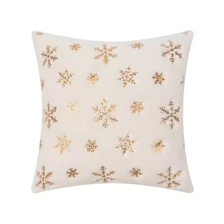 BZ016 Navidad color sólido bordado copo de nieve lentejuelas funda de almohada dormitorio sofá funda de cojín decorativo - 1