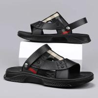 Sandalias de los hombres de la primera capa de cuero de vaca, zapatos de playa de suela suave, cojín de látex de los hombres de verano, nuevas dos zapatillas de desgaste, sandalias al aire libre - details 0