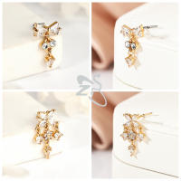 ZS-Piercing de nariz de acero inoxidable en forma de L, Perno de Nariz de cristal CZ brillante, flor, mariposa, forma de corazón, 20G, 1 pieza - details 9