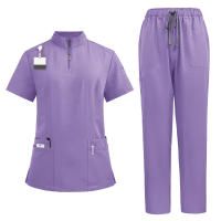 Nueva enfermera mujer pantalón corto Casual ropa de manga Top farmacia trabajo médico Hospital médico uniforme para enfermería cuello alto cremallera - details 4