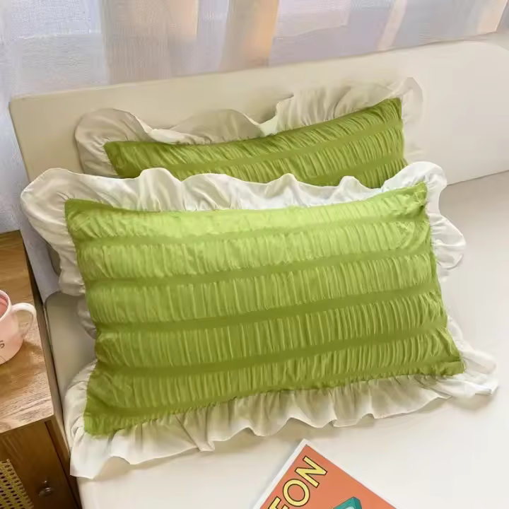 Funda de almohada Lisa para niñas, 1 unidad, diseño de volantes de lujo europeo, funda de almohada de princesa dulce - 1