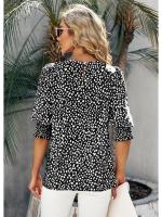 Camisa holgada de gasa con estampado para mujer, camisa de manga corta con cuello redondo para verano - details 3