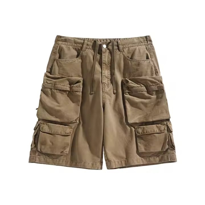 Pantalones cortos de algodón puro de verano para hombre, pantalones cortos cómodos y transpirables con múltiples bolsillos, pantalones cortos Cargo con movimiento, nuevos pantalones cortos de mezclilla de moda sólida para hombre - 1