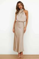 Elegante Vestido de Satén de Seda de Verano de Alta Gama Vestido Largo Sin Mangas para Mujeres - details 16