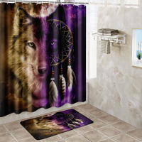 Cortina de Ducha Impermeable con Estampado de Lobo Alfombra de Piso Suave Antideslizante - details 7