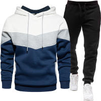 Sudadera de tres colores para hombre, traje deportivo informal de moda, Top con capucha de empalme, pantalones, traje de dos piezas, primavera y otoño - details 5