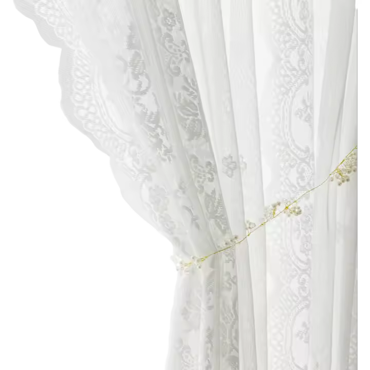 Color marfil - Cortinas transparentes con bordado floral para sala de estar, cortina teñida de privacidad para ventanas, 140 x - 1
