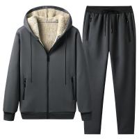 Conjunto de dos piezas de lana de cordero para hombre, sudaderas con capucha y pantalones de cintura elástica, trajes deportivos gruesos y cálidos, Otoño e Invierno - details 4