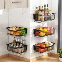 Cesta de cocina montada en la pared, organizador de estantes de iluminación de metal para especias, verduras y frutas - details 1