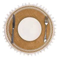 Round Placemats Set of 4,Boho Woven Jute Table Mats with Pompom Tassel for Dining Room Kitchen Table Decor(White Ball) - details 2