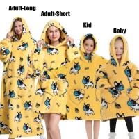 Manta de gran tamaño con capucha para adultos, conjunto de ropa de invierno de lana para la familia, dinosaurio, tiburón, Tigre, gris y rosa - details 2