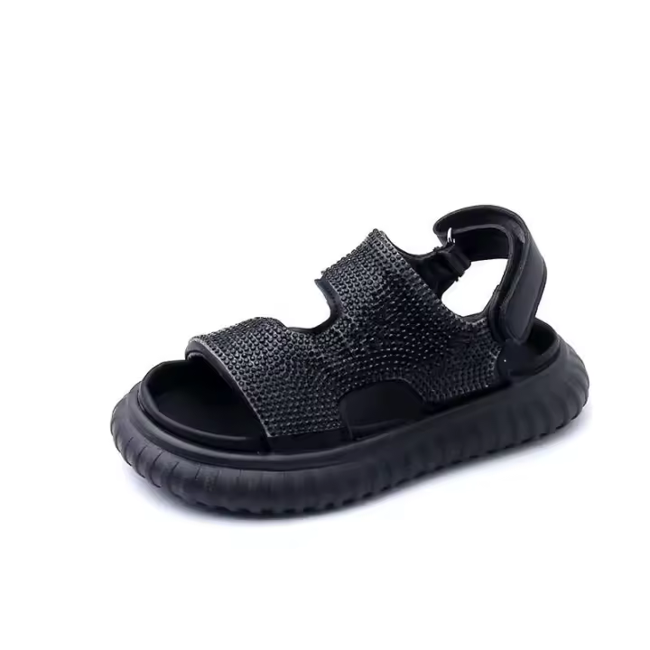 Nuevas sandalias de diamantes de imitación para niñas de alta calidad con zapatos planos, modernos e informales de verano para niños, precio bajo 2024 - 1