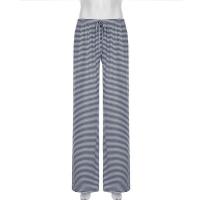 Pantalones femeninos a rayas pierna ancha cintura elástica pantalones de mujer tejidos bajos nuevos en tendencias 2025 ropa - details 1