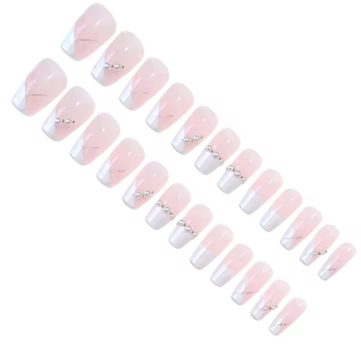 Manicura postiza larga rosa de estilo francés suave con uñas de borde inofensivo y liso para decoración de uñas DIY - 1