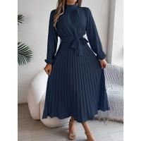 Vestido pequeño de manga larga plisado con cuello alto para mujer, ropa elegante, - details 27