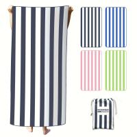 Toalla a rayas de secado rápido para playa de microfibra con bolsa portátil, toallas absorbentes finas y ligeras, deportes y viajes perfectos - details 0