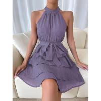 Primavera Verano nueva ropa de mujer europea y americana sin mangas empalmado con cuello de borde con volantes vestido de fiesta regalo - details 12