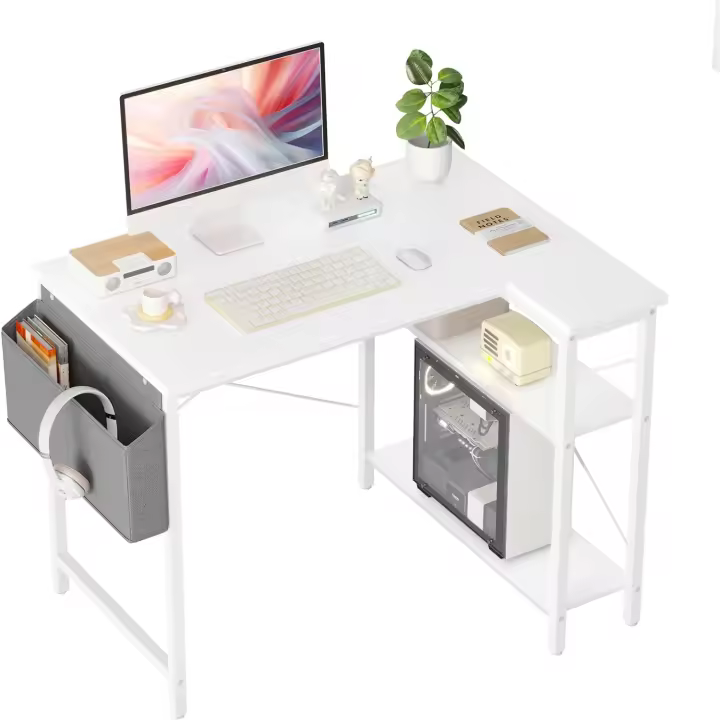 Mesa en Forma L de 100x70 cm, Estantes de Almacenamiento, Esquina Reversible, Escritorio Gaming Mesa Gamer Desk - 1