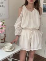 Blusa de verano a cuadros extragrande 2024 para niñas, traje de mujer, camisa de manga larga, pantalones de pierna ancha de cintura alta, trajes de dos piezas con pantalones cortos - details 32