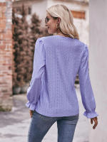 Blusa de gasa de retazos de encaje para mujer, camisa elegante informal de manga larga con cuello en V, trabajo de oficina, moda - details 5