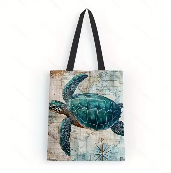 1PC, Bolso con patrón de tortuga marina, Bolso de hombro escolar de lona, ​​Bolso de hombro de lona de gran capacidad, Bolso de hombro multiusos para mujer, Bolso de hombro portátil Bolso casual para mujer - 1