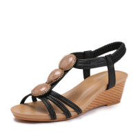 Sandalia zapatos étnicos romanos novedad de verano para mujer estilo agua diamante con cuentas punta abierta turista pendiente Sandalias de tacón para mujer - details 1