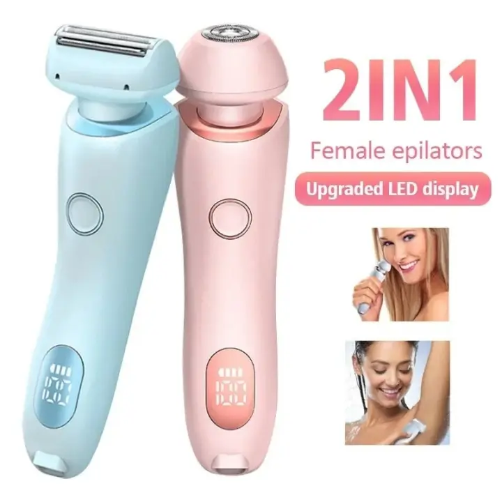 Maquinilla de afeitar eléctrica 2 en 1 para mujer, afeitadora facial para Bikini, depilación para axilas, piernas, recortadora de cuerpo para mujer, resistente al agua IPX7 - 1