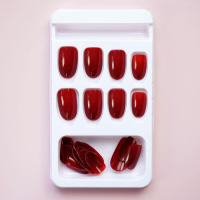 Uñas postizas sólidas y brillantes de color burdeos, fáciles de aplicar y quitar, salón de uñas para mujeres y niñas - details 0