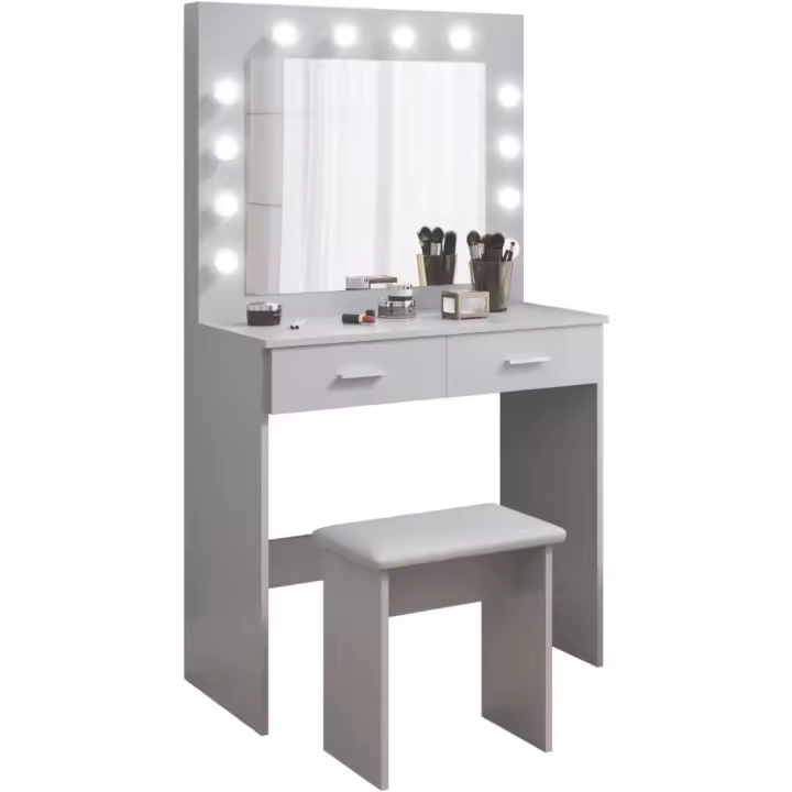 Maquillaje con Hollywood LED Espejo, 2 Cajones Grandes y Taburete, - 1