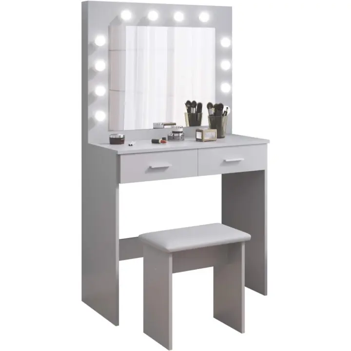 Maquillaje con Hollywood LED Espejo, 2 Cajones Grandes y Taburete, - 1