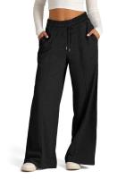 Pantalones femeninos con cordón, cintura elástica, Otoño Invierno, pantalones deportivos para mujer, pierna ancha, moda coreana gris claro - details 3