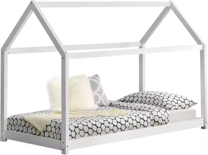 Cama para niños de Madera 206x98x142cm Cama Infantil Forma de casa Blanco Mate - 1