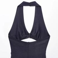 Vestido largo de verano con diseño hueco PB&ZA2025, cuello en V, sin mangas, cintura alta, ajustado, cuello halter, espalda descubierta, ropa nueva para mujer. - details 7