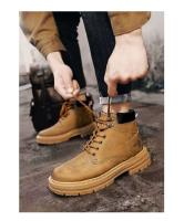 Botas altas para hombre, zapatos de cuero planos informales y versátiles con suela gruesa, compatibles con tablero de trabajo, moda de invierno, 2025 - details 9