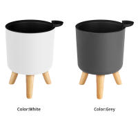 Sistema de drenaje de autorriego para plantas con patas de madera, maceta redonda de pie para pies, hierbas, bonsái para guardería, Moderno - details 5
