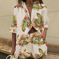 Conjunto de Moda para Mujer de Cuello Abajo Camisa Estampada de Manga Corta - details 4