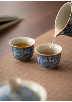 Huangyun Ru Kiln Flower - Juego de té personal de cerámica para el hogar, taza individual azul y blanca - details 7