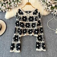 Suéter de punto de ganchillo de manga larga para mujer, Top corto de punto abierto transparente, jersey para adolescente, traje de playa bohemio para Otoño e Invierno - details 0